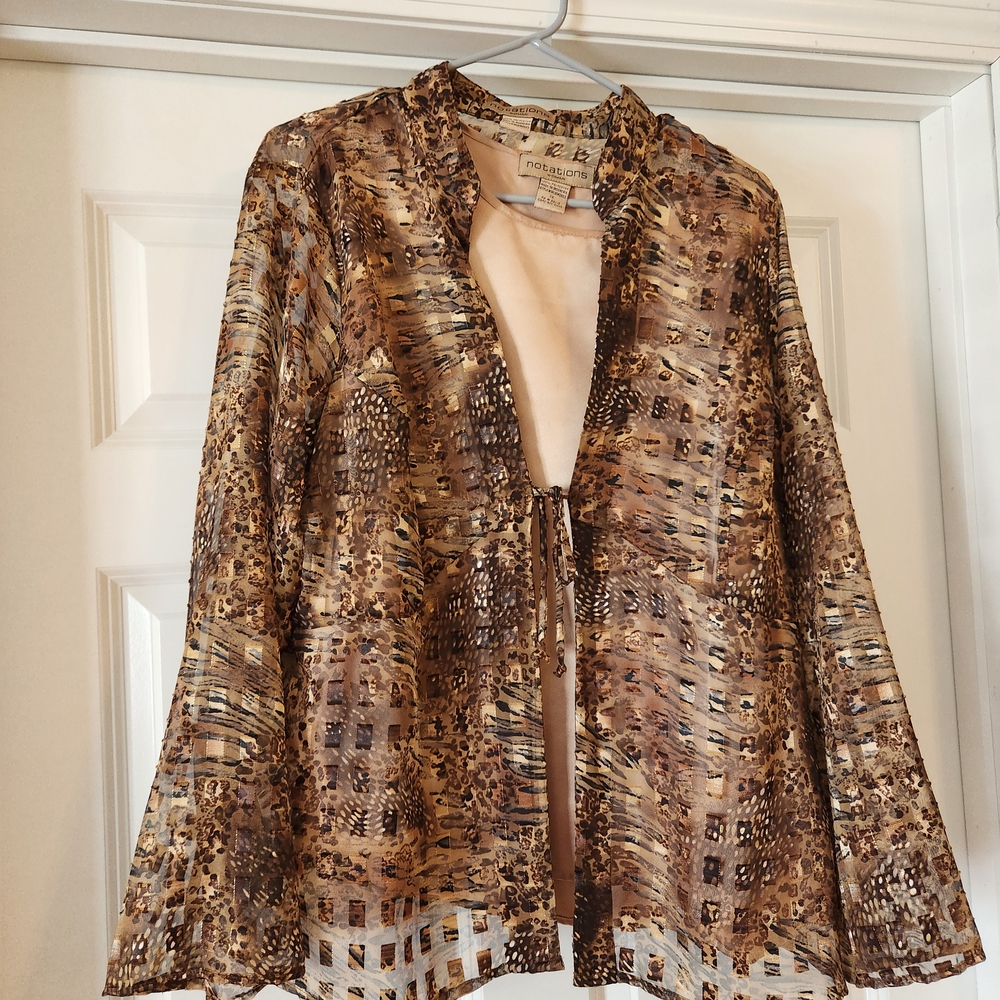 Ladies Notations  Sheer Blouse With Gold Shell, 2 Piece, Like New